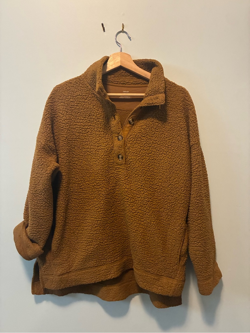 aerie Brown Zip-Up Sherpa Pullover